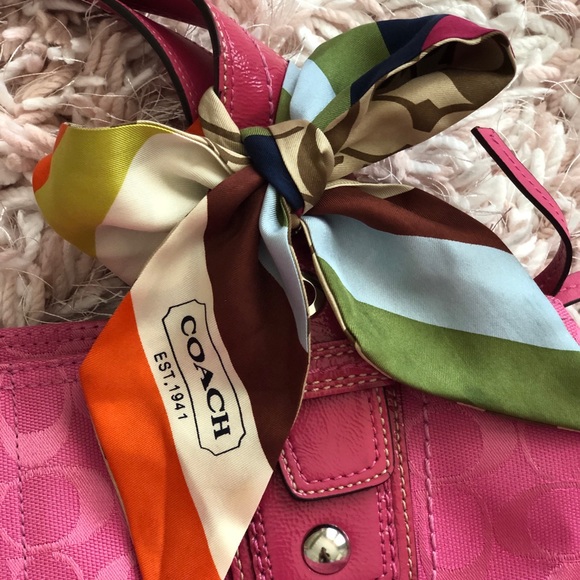 Coach Pink Tote Bag with Scarf Bow - Picture 2 of 6